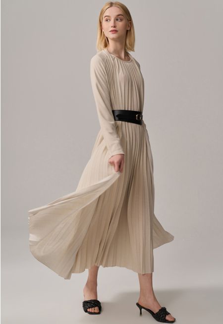 Solid Pleated Maxi Open Abaya