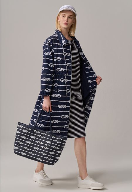 Monogram Print Full Zip Midi Jacket