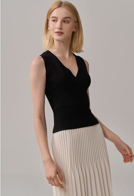 Sleeveless Knitted Basic Wrap Top