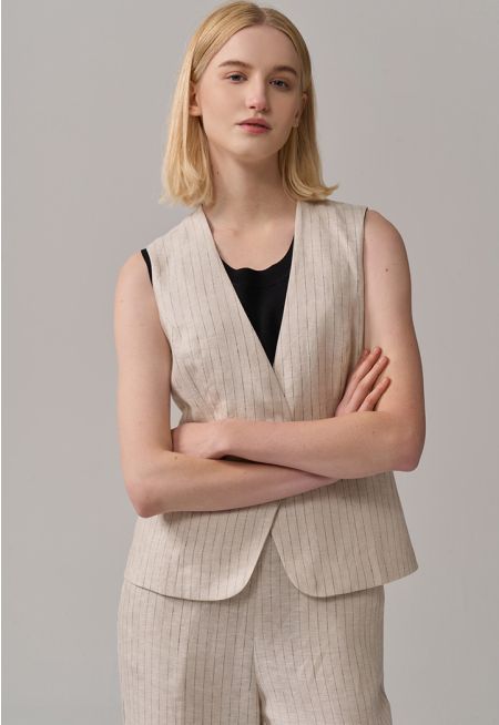 Sleeveless Striped Linen Gilet