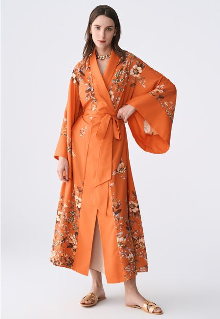 Floral Print Flared Sleeve Abaya