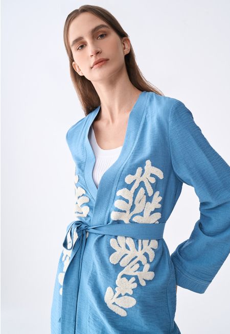 Chenille Embroidered Belted Kimono- Ramadan Style