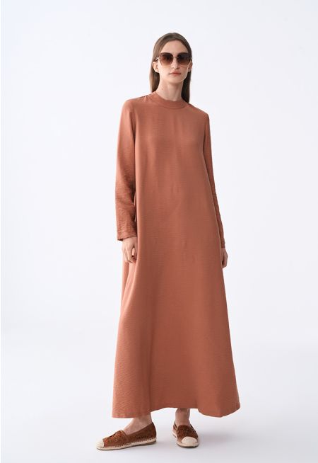 Crinkled Long Sleeve Maxi Dress