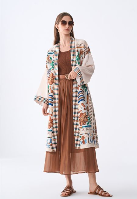 Printed Belted Midi Kimono