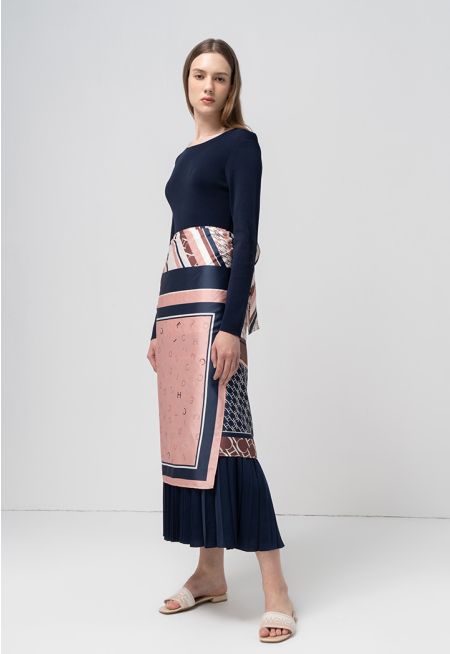 Printed Monogram Wrap Flared Maxi Skirt