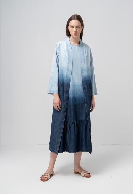 Pleated Ombre Denim Maxi Abaya