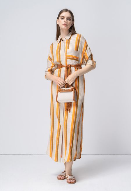 Striped Oversized Drop Shoulder Shirt Dress