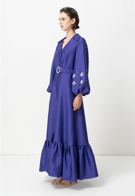 Ruffle Balloon Sleeve Long Dress