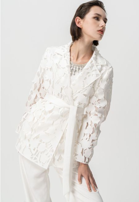 Single Tone Laser Cut Fabric Organza Jacket