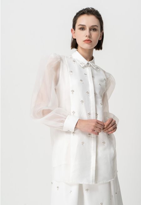 Embellished Crystal Organza Shirt