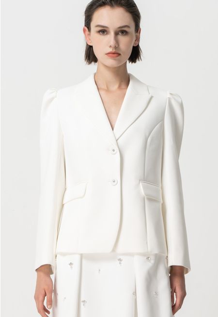 Solid Long Puff Sleeves Blazer