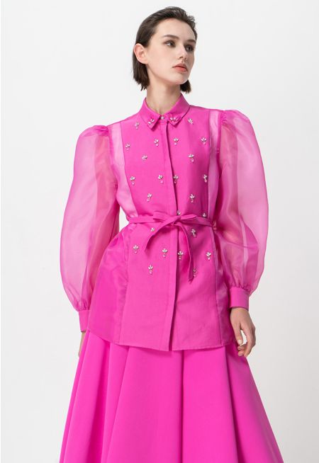 Embellished Crystal Organza Shirt