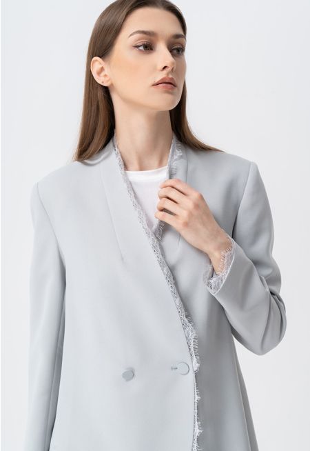 Solid Long Sleeves Double Breasted Blazer 