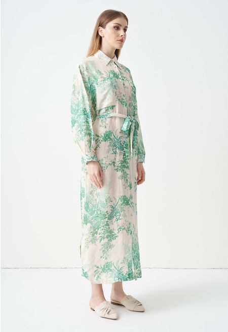 Printed Floral Maxi Shirt Dress 