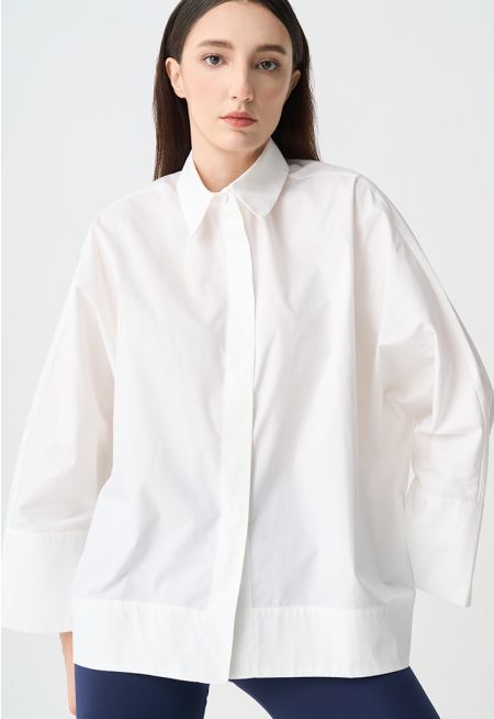 Single Tone Flared Long Dolman Sleeves Shirt