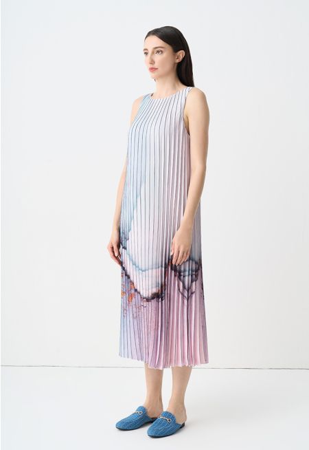 Printed Striped Sleeveless Maxi Dress