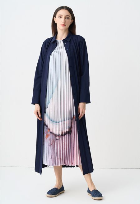 Single Tone Pleated Maxi Shirt Dress