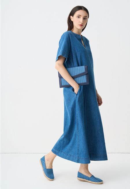 Single Tone Midi Denim Dress