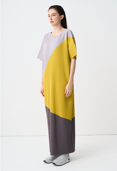 Color Block Pleated Maxi Dress