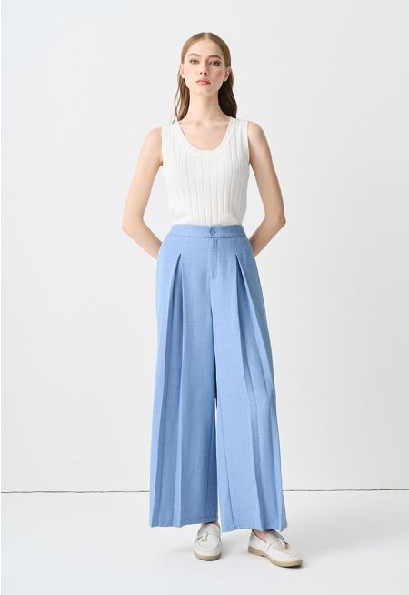 Pleated Wide Leg Solid Trouser