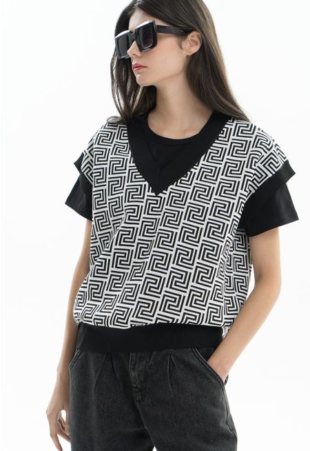 Knitted Monogram Vest Shirt -Sale
