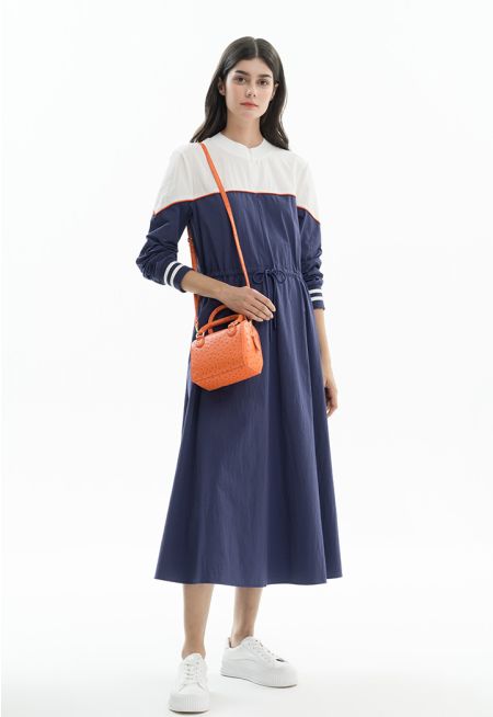 Contrast Yoke Long Sleeve Maxi Dress -Sale