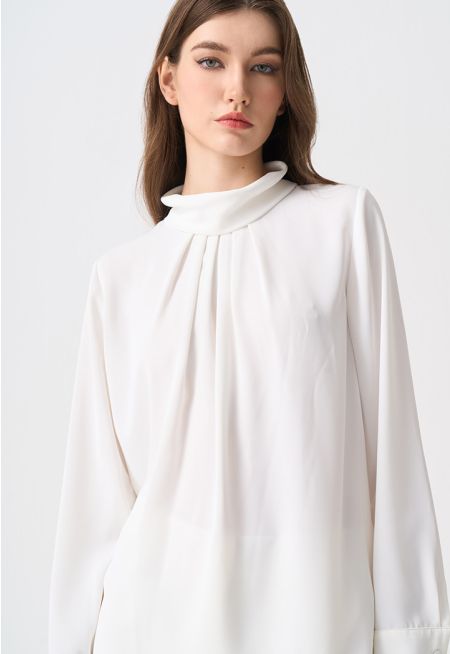 Front Pleated Folded Neck Blouse