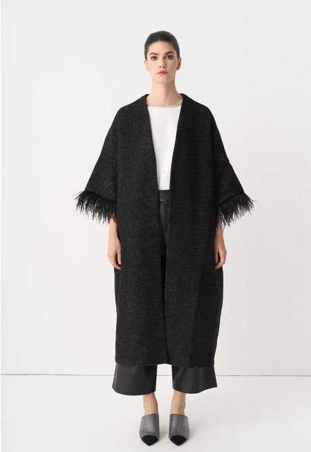 Tweed Lurex Feather Maxi Jacket