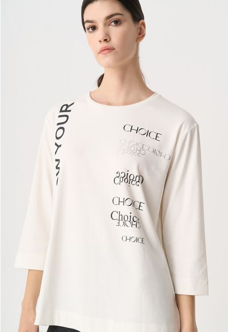 Printed Motif At Front Three Quarter T-shirt