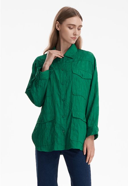 Textured Solid Front Pockets Shirt -Sale
