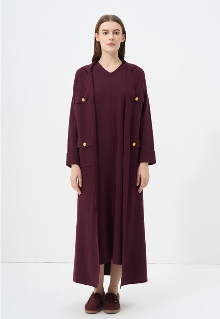 Solid Drop Shoulder Knitted Winter Abaya