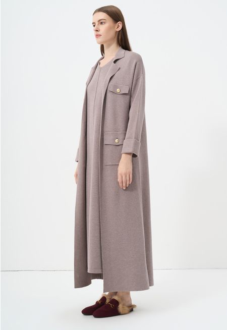 Solid Drop Shoulder Knitted Winter Abaya