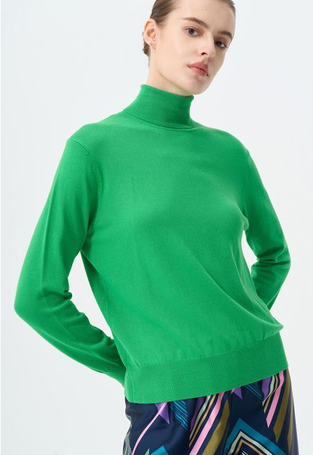 Single Tone High Neck Knitted Top