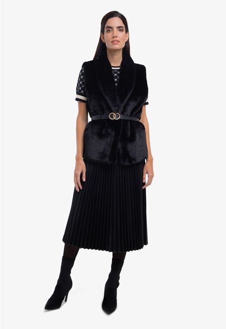 Leather Solid Pleated Maxi Skirt -Sale