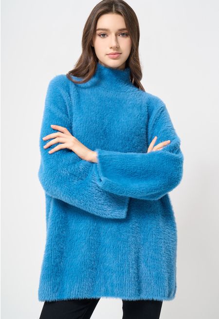 Solid Faux Fur Oversize Knitwear