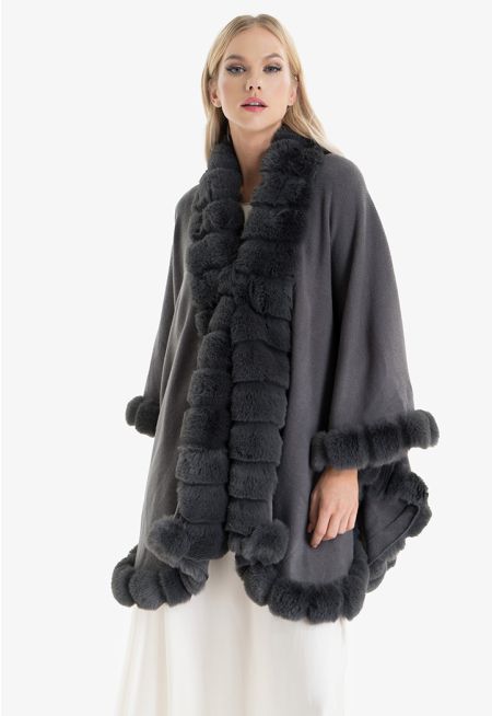 Fluffy Faux Fur Knitted Winter Poncho -Sale