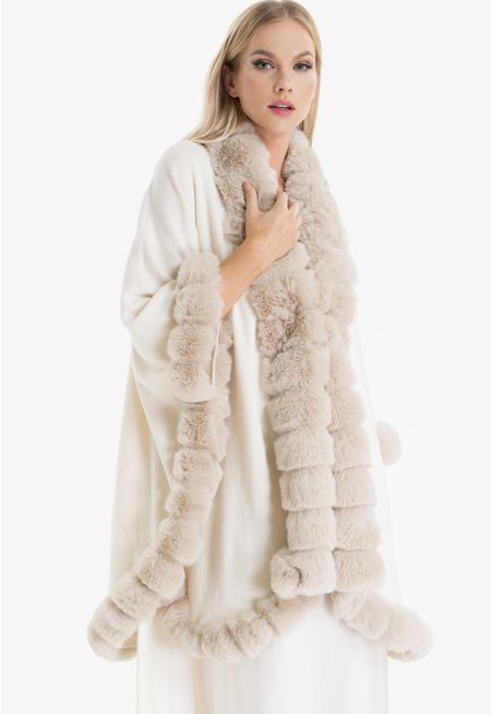 Fluffy Faux Fur Knitted Winter Poncho -Sale