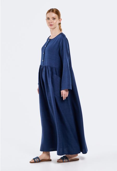 Solid Buttoned Dress