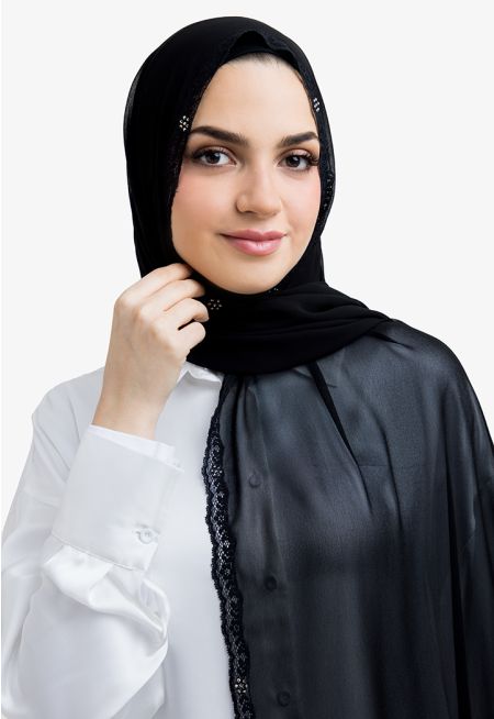 Crystal and Lace Embellished Hijab