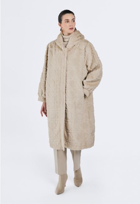 Long Hooded Faux Fur Jacket