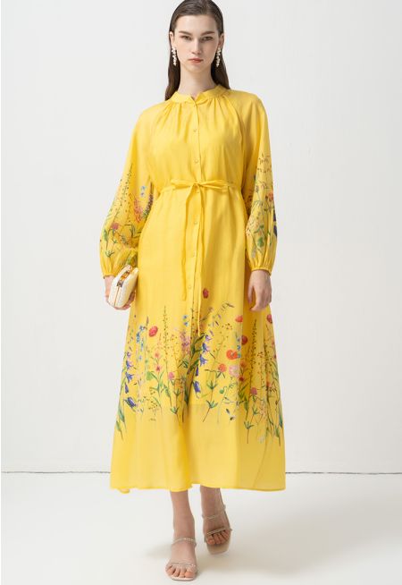 Mandarin Collar Floral Maxi Dress