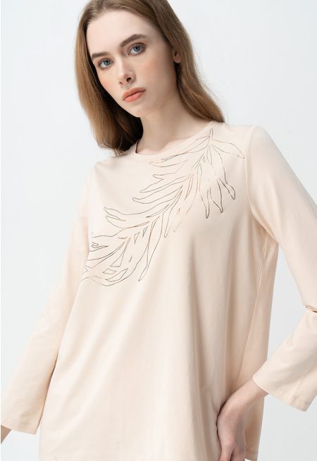 Foil Print Knitted Long Sleeve T-Shirt
