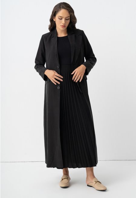 Solid Front Flap Pockets Maxi Jacket