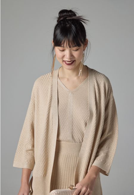 Solid Lurex Fabric Cardigan