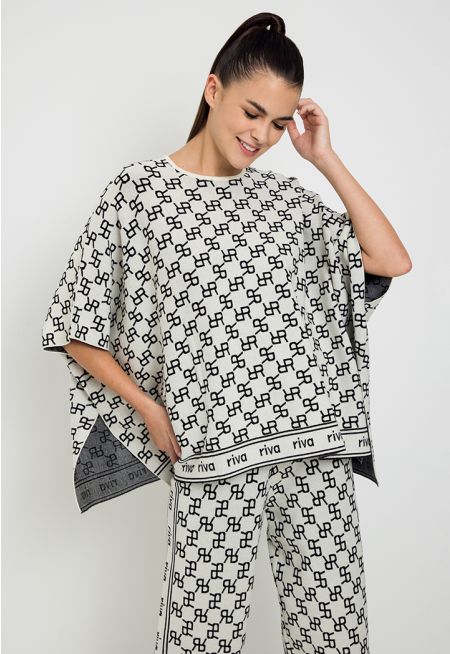 Monogram Print Knitted Oversized Blouse