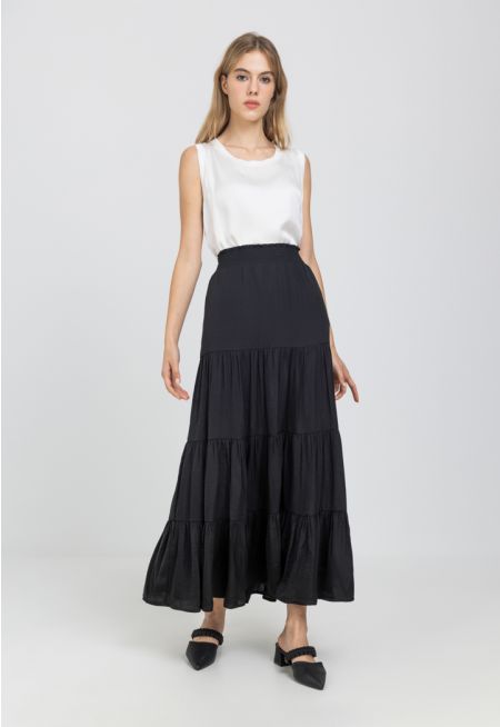 Tiered Elasticated Waist Maxi Skirt