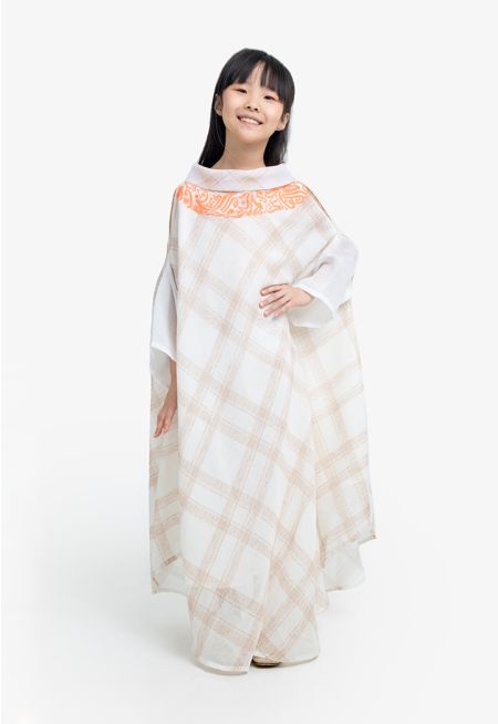 Cold Shoulder Embroidered Plaid Kaftan