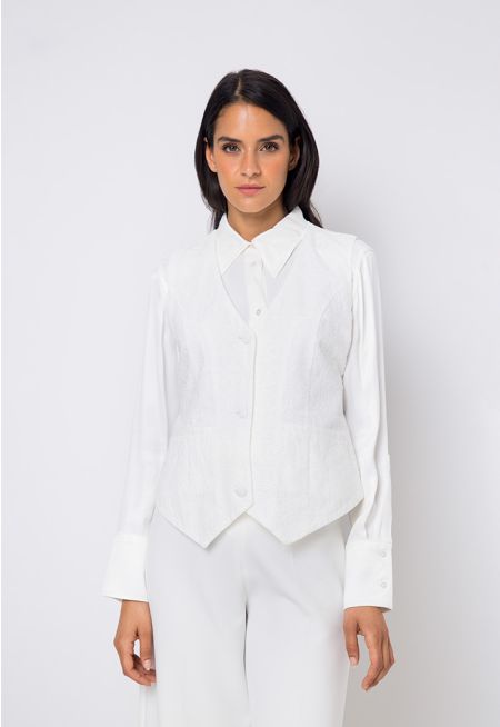 V-Neck Schiffli Solid Vest