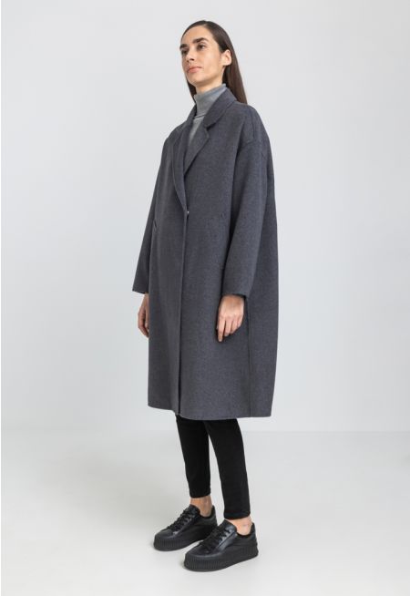 Concealed Button Solid Long Trench Coat
