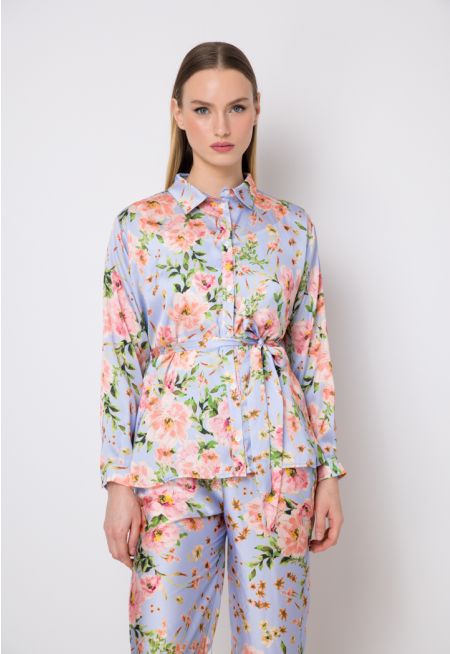 Printed Belted Wide Shirt